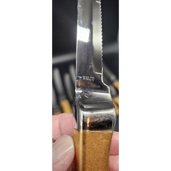 Lot Of 14 Walco Stainless Steel  9" Knives With Gold Handles Vintage MCM Glam - Picture 3 of 9